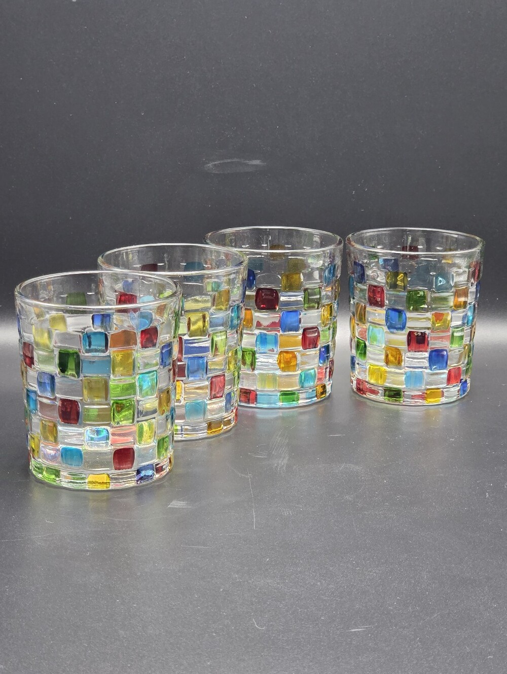Cupcakes and Cashmere 9oz Old Fashioned Glass Set of 4 Hand Painted Drinkware